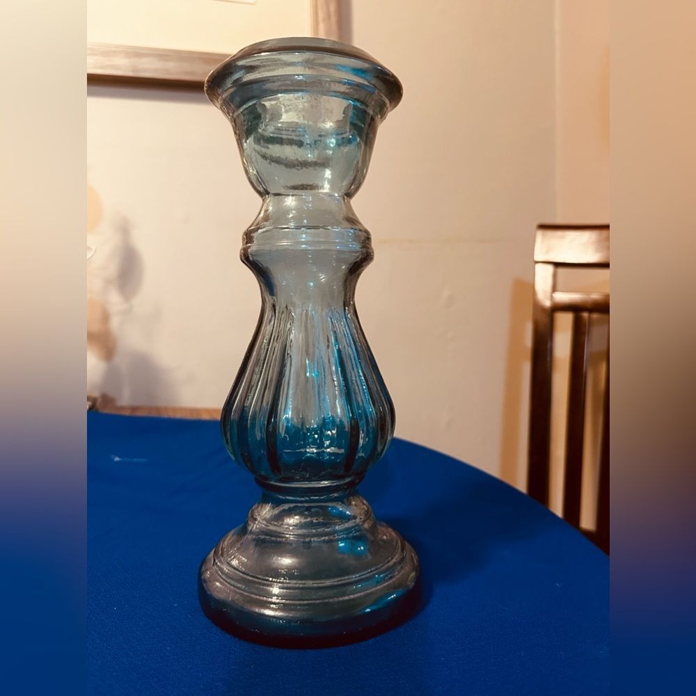 Recycled Glass Made in Spain Vintage Heavy thick vase Aqua Blue